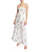 Floral-print Strapless Pleated
