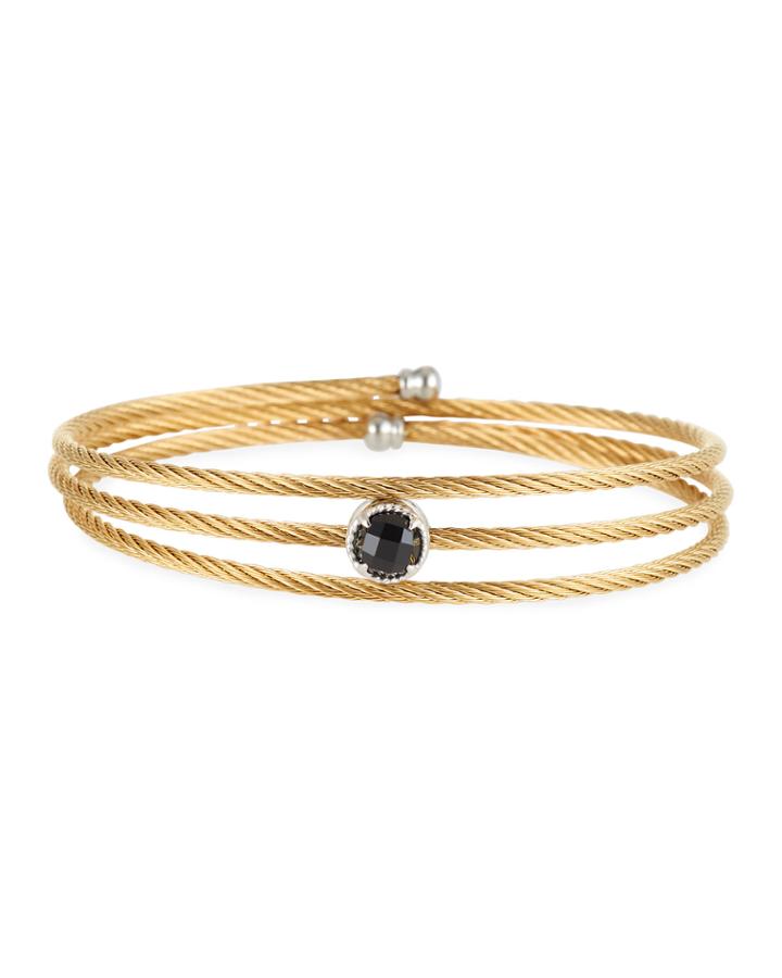 Yellow Cable Triple-wrap Bangle Bracelet With Onyx