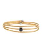 Yellow Cable Triple-wrap Bangle Bracelet With Onyx