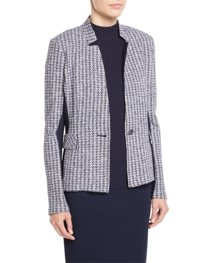Geometric Knit Jacket W/ Luxe Knit Contrast