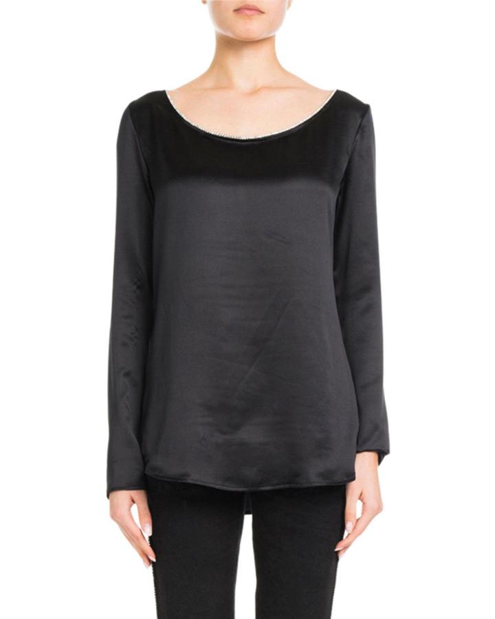 Boat-neck Long-sleeve Silk