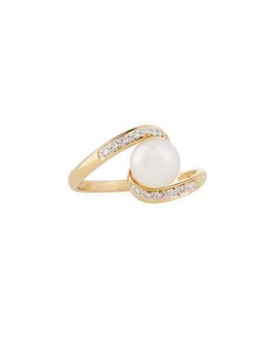 14k 7mm Akoya Pearl & Diamond Pave Bypass Ring,