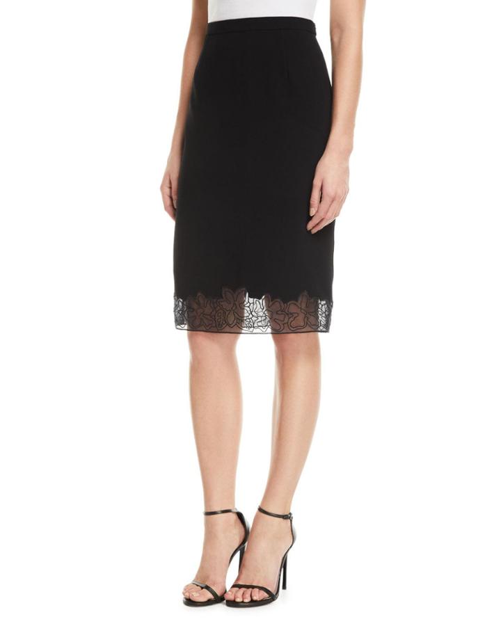 Crepe Pencil Skirt With Illusion Hem