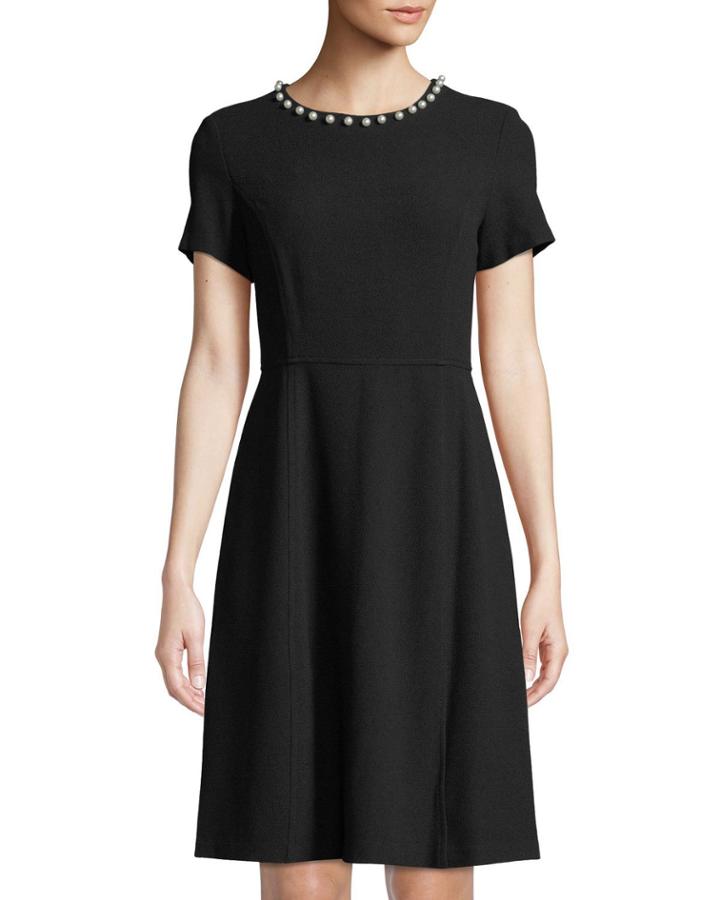 Short-sleeve Pearlescent Neck Dress