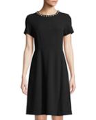 Short-sleeve Pearlescent Neck Dress