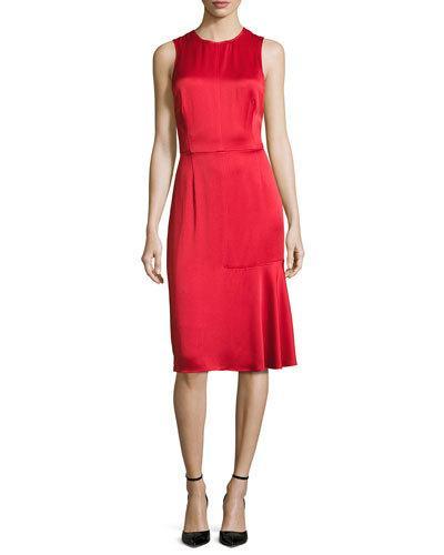 Sleeveless Crisscross-back Satin Cocktail Dress, Red
