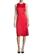 Sleeveless Crisscross-back Satin Cocktail Dress, Red