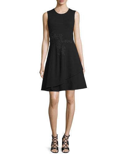 Eleni Sleeveless Lace-appliqu&eacute; Dress, Black