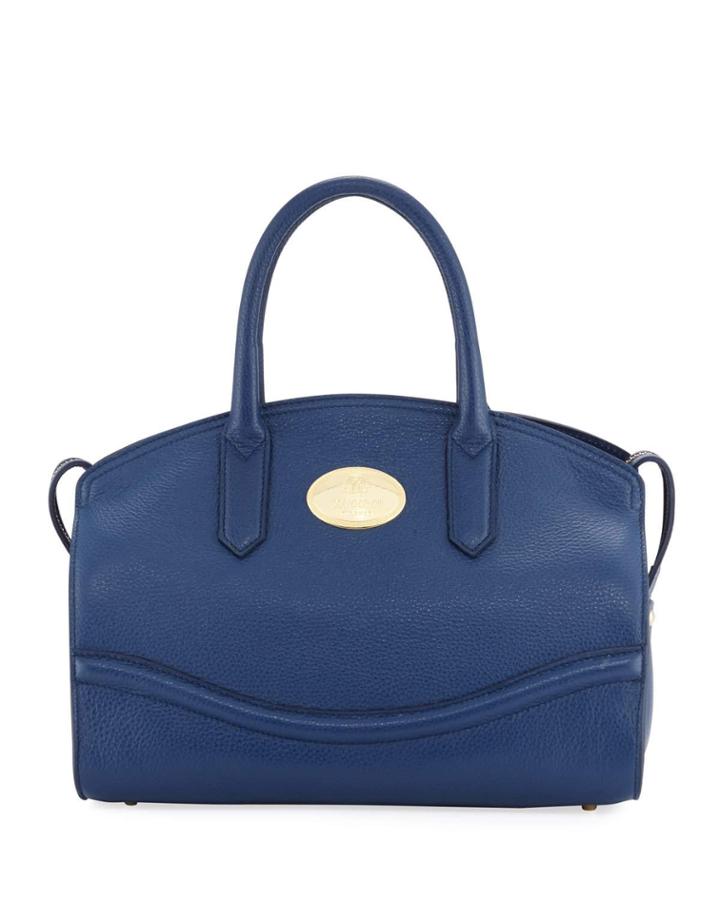 Zip-top Leather Satchel Bag, Electric Blue