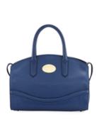Zip-top Leather Satchel Bag, Electric Blue