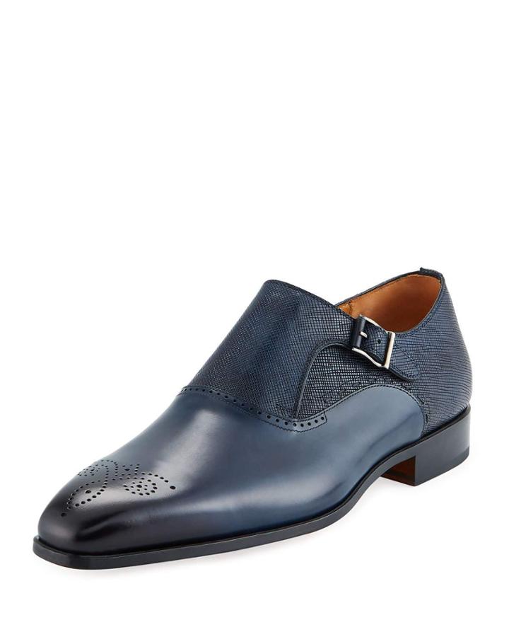 Men's Hand-antiqued Calfskin/suede Monk-strap