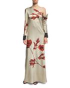 La Gitanilla Floral Silk Satin One-shoulder Gown