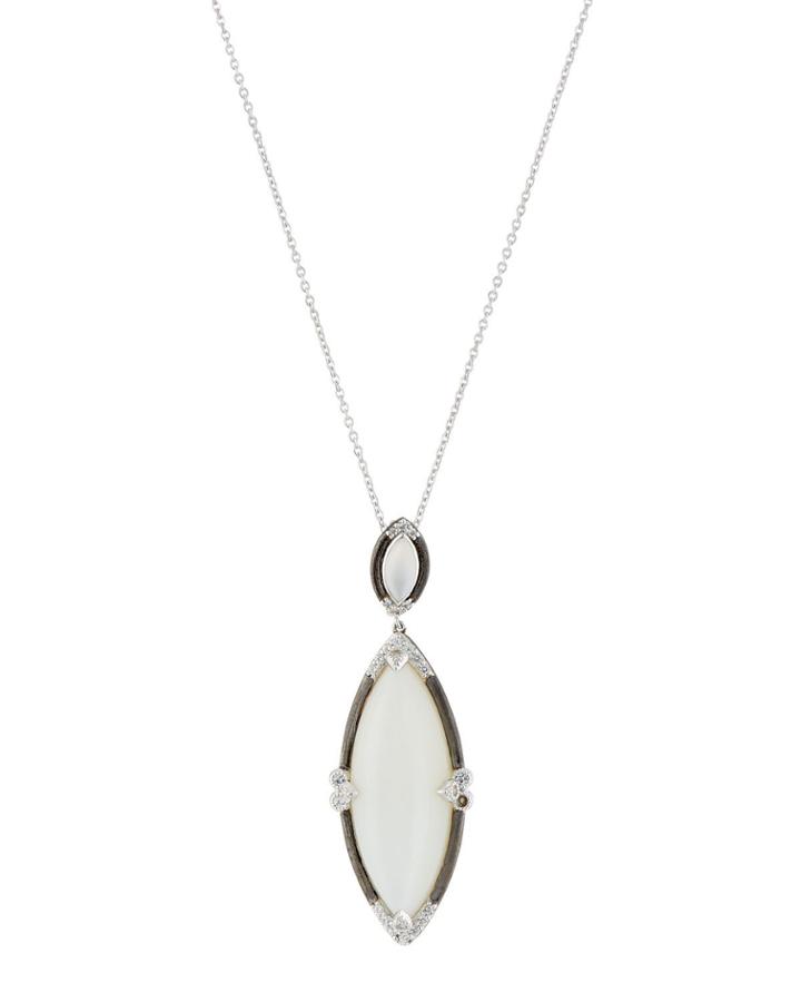 Large Silver Marquise Pendant Necklace, White