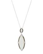 Large Silver Marquise Pendant Necklace, White