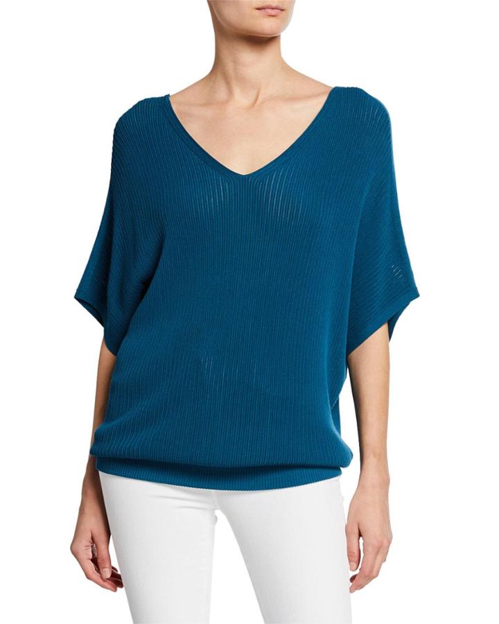 V-neck Dolman-sleeve Matte Crepe Relaxed Pullover