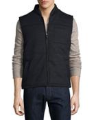 Zip-front Woven Puffer Vest, Charcoal