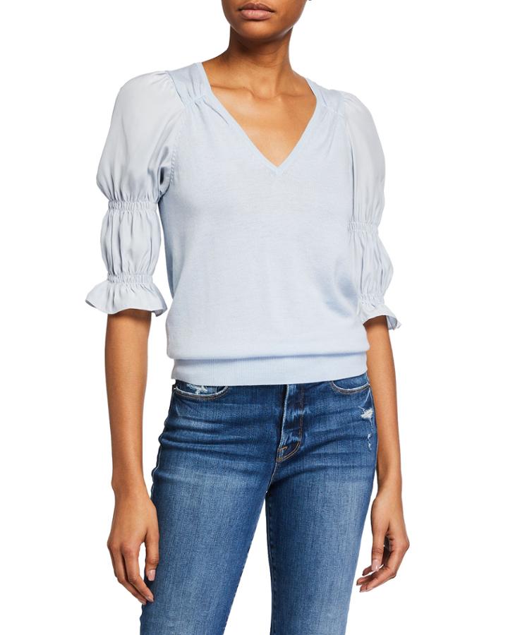 Shirred-sleeve Wool/cashmere