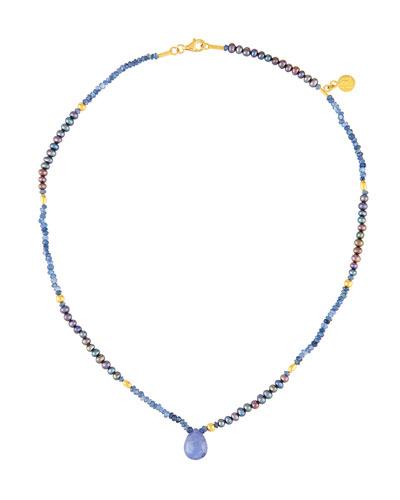 Delicate Hue Pearl, Sapphire & Tanzanite Pendant Necklace