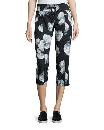 Woven Drawstring Crop Pants, White Peony