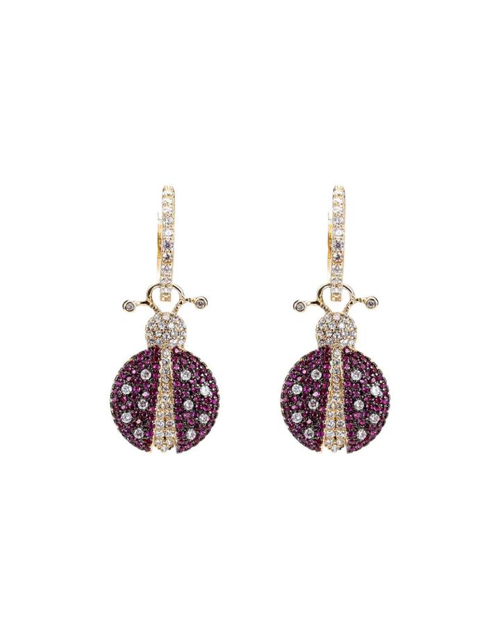 Cubic Zirconia Ladybug Drop Earrings