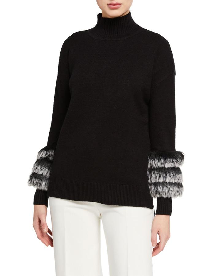 Faux-fur-trim Mock-neck