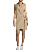 Lenmana Stretch-cotton Sleeveless Shirtdress, Beige