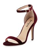 Beckah Velvet Ankle-wrap Sandal, Burgundy