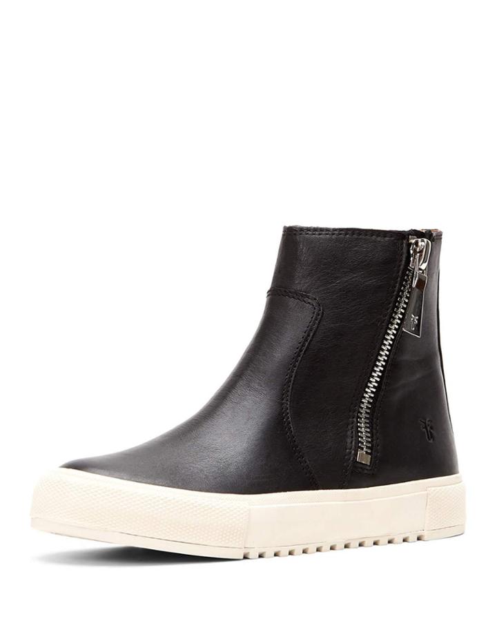 Gia Lug Zip Leather Ankle Booties, Black