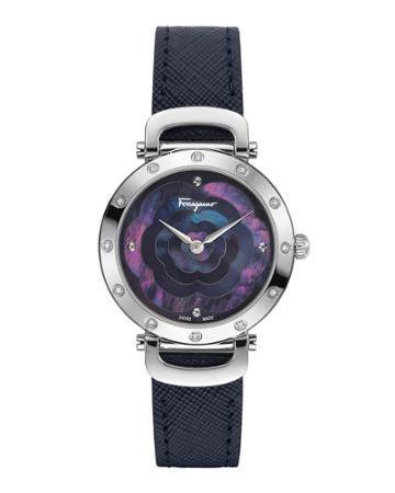 34mm Dotted Mother-of-pearl Watch With Leather