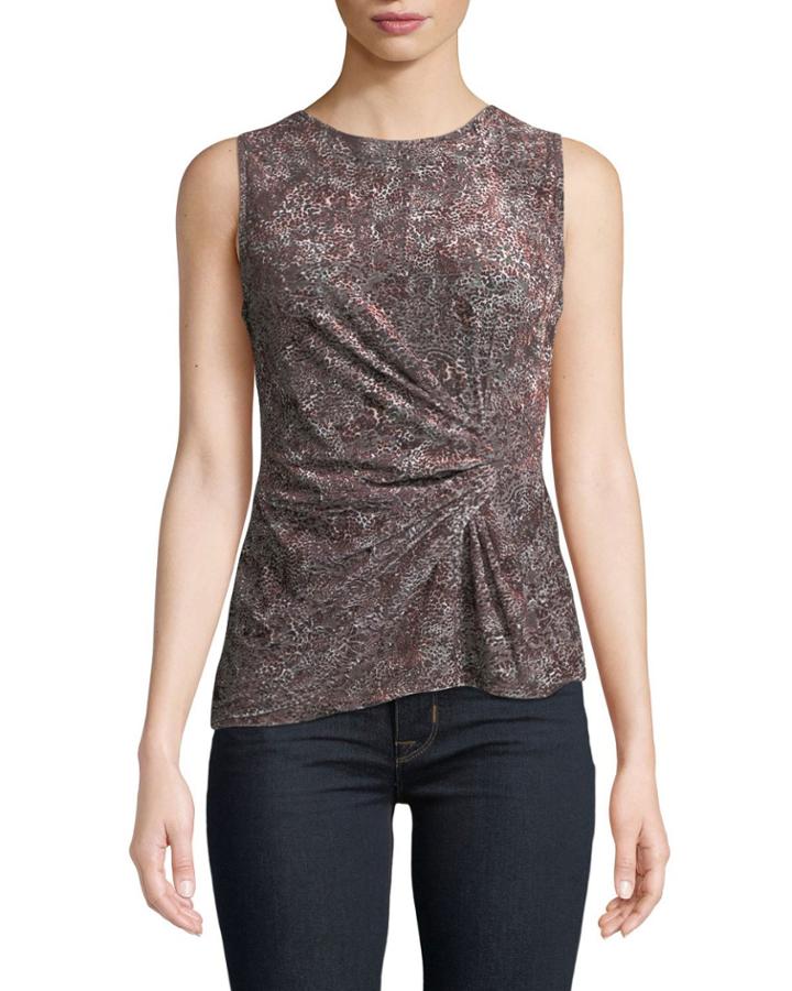 Velvet-burnout Sleeveless Draped Top