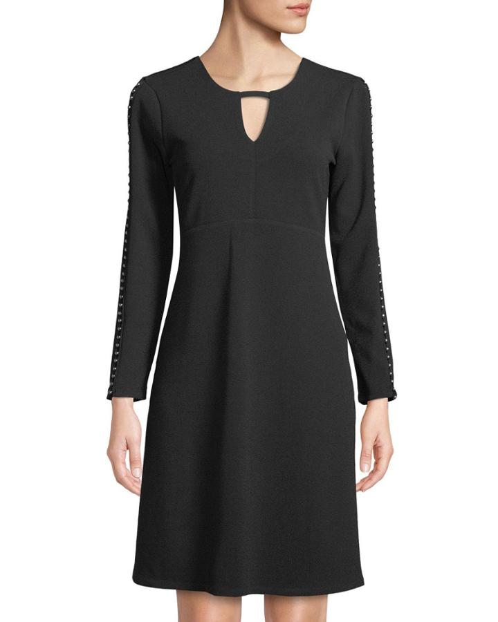 Beaded-sleeve Stretch Crepe Dress