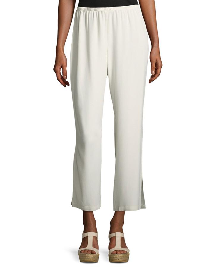 Silk Georgette Crepe Straight-leg Ankle Pants, Bone