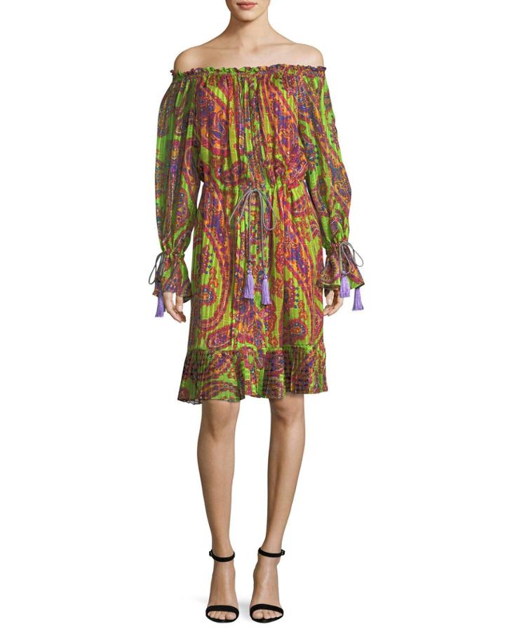 Neon Psychedelic-print Dress W/ Tassels