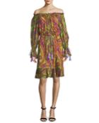 Neon Psychedelic-print Dress W/ Tassels
