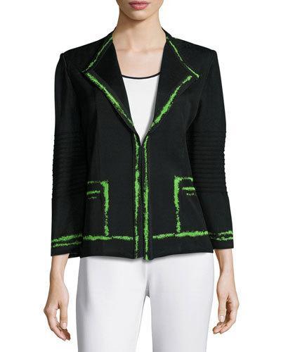 Contrast-trim Knit Jacket, Black/green
