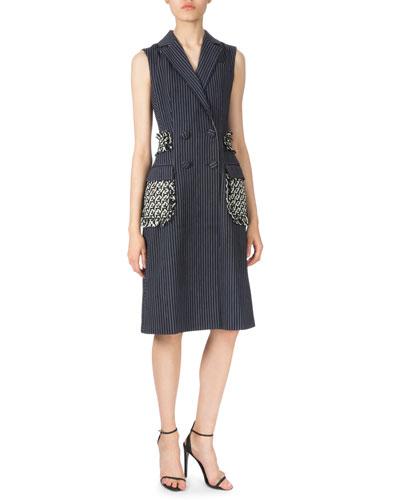 Pinstripe Long Vest W/braided Detail