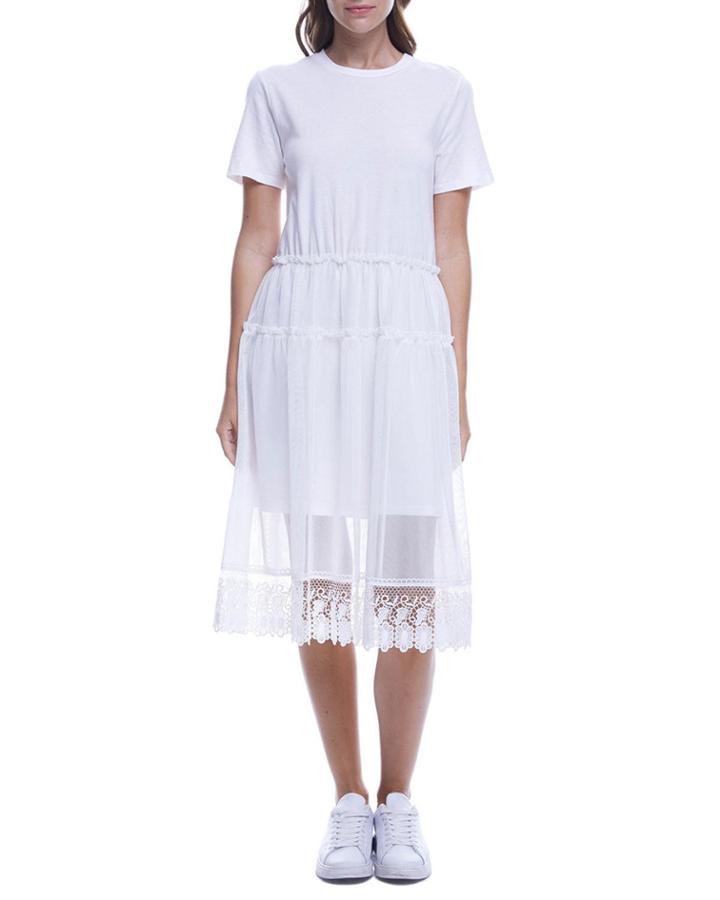 Shirred Sleeveless Cotton Dress With