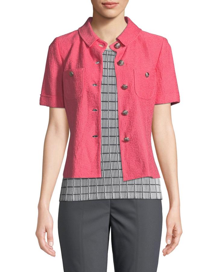 Hannah Knit Button-front Short-sleeve Jacket