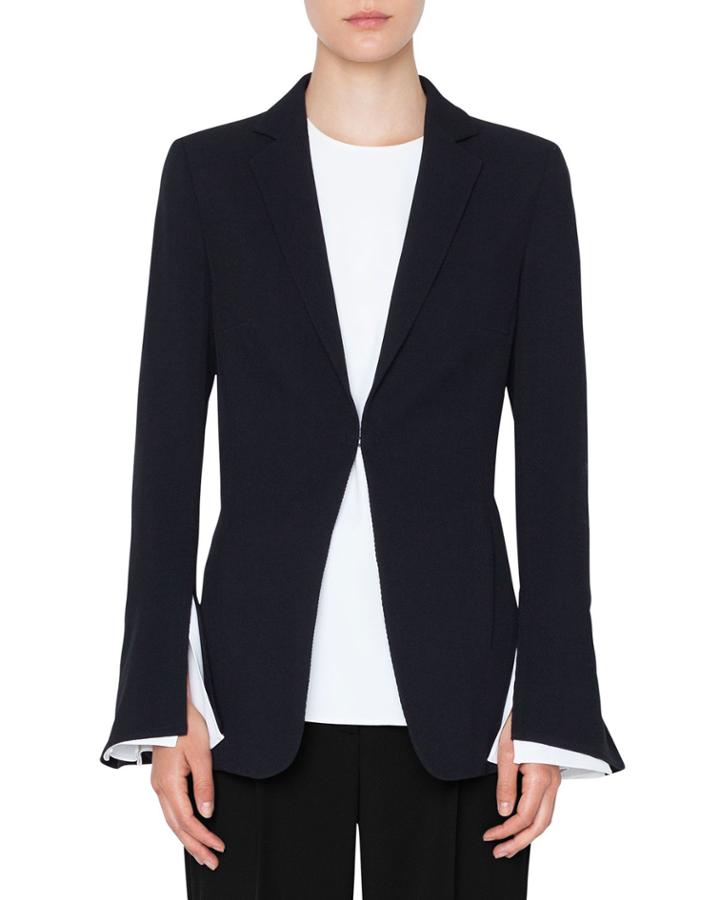 Hook-front Wool Tricot Blazer Jacket