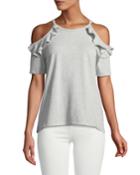 Cold-shoulder Ruffled Terry Tee