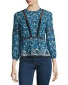 Cabo Boho Paisley Silk Blouse, Blue