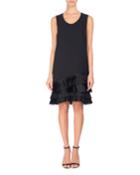 U-neck Shift Dress With Pleated Ruffle Hem