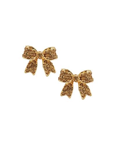 Pave Crystal Bow Stud Earrings, Gold