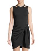 Sleeveless Jersey Wrap-skirt Mini Dress, Black