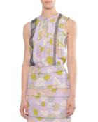 Vertical-pleat Jewel-neck Top