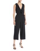 Sleeveless Ruffle-trim Belted Crepe Cropped Jumpsuit