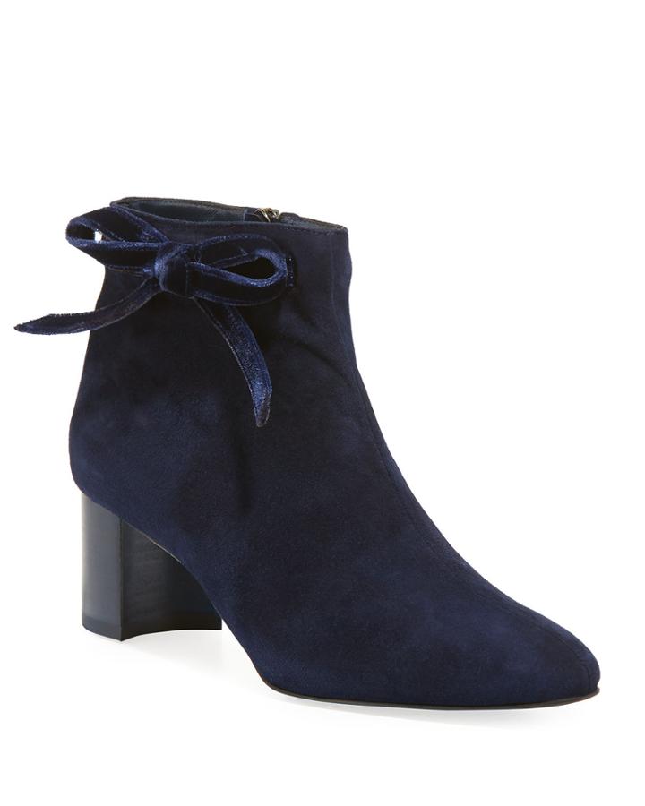 Dilov Velvet-bow Suede Block-heel Bootie