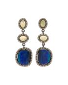 Black Silver 3-drop Earrings With Compressed Opal & Diamonds