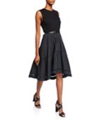 Stephanie Crewneck Sleeveless Belted Fit-and-flare Dress
