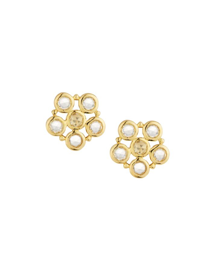 Estate 18k White Sapphire Pentagon Earrings